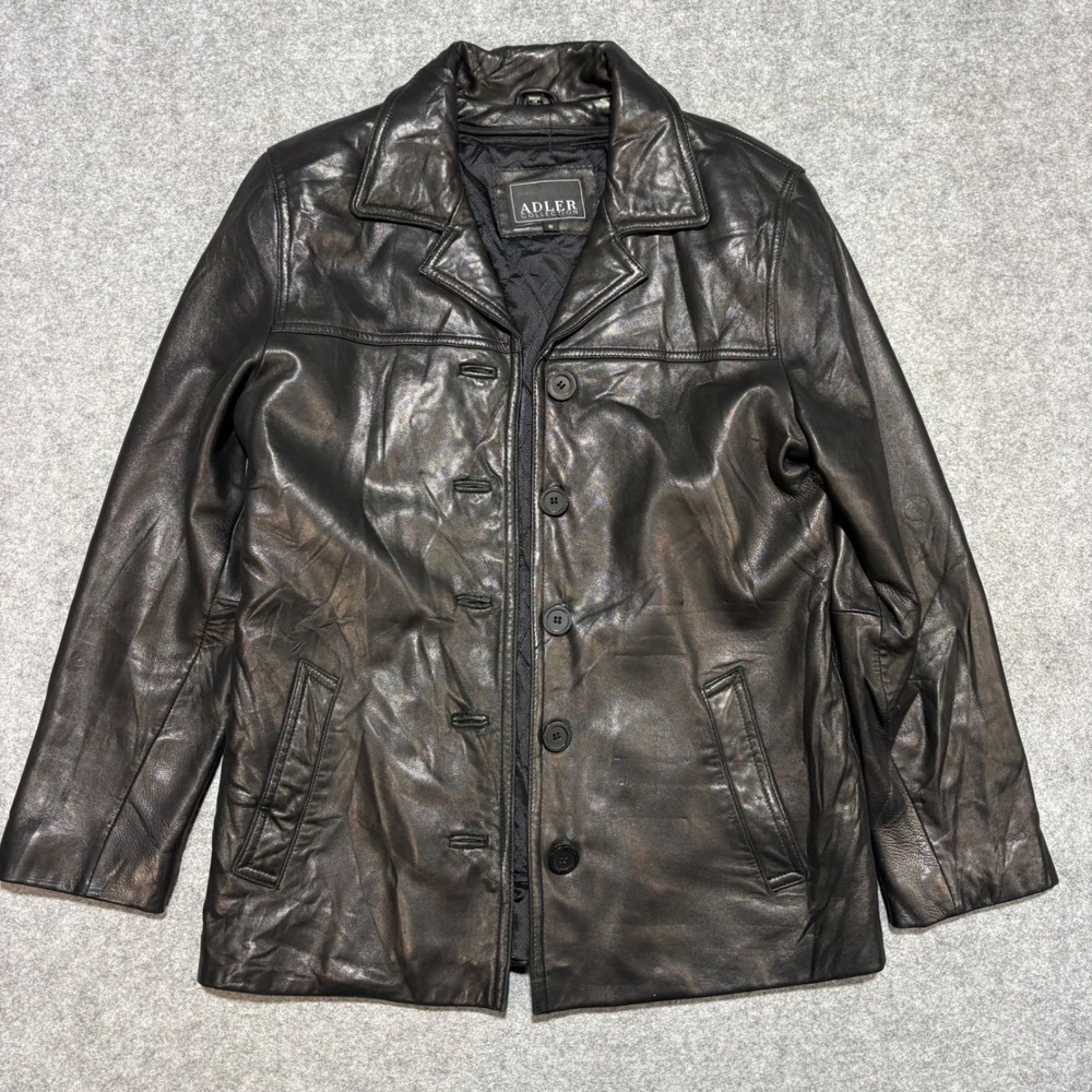 Adler Collection Mens Black New Zealand Lambskin Leather Car Coat Jacket Small